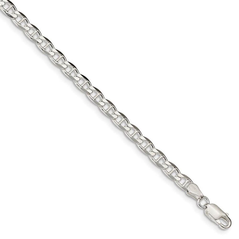 4.6mm Sterling Silver Solid Flat Cuban Anchor Chain Bracelet, 8 Inch